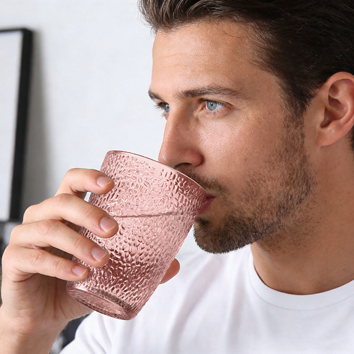 6 Pcs Drinking Tumblers Set of 12 oz, Drinking Glasses,BPA-Free,Stackable Water Cups,Clear Cups for Juice,(Brown)