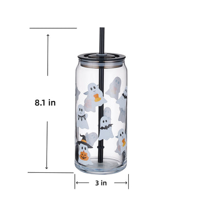 Way to Celebrate Halloween Mixed Ghost Glass Can Sipper Tumbler, 20 oz